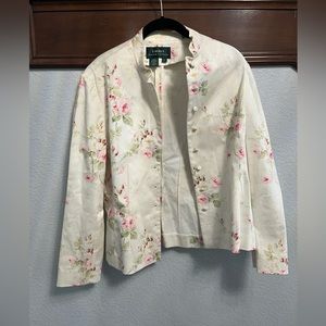 Ralph Lauren Floral Jacket Cabbage Rose Striped High Neck Multi-button Victorian